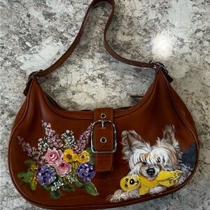 Vintage Coach Tan Leather Crossbody with custom paint